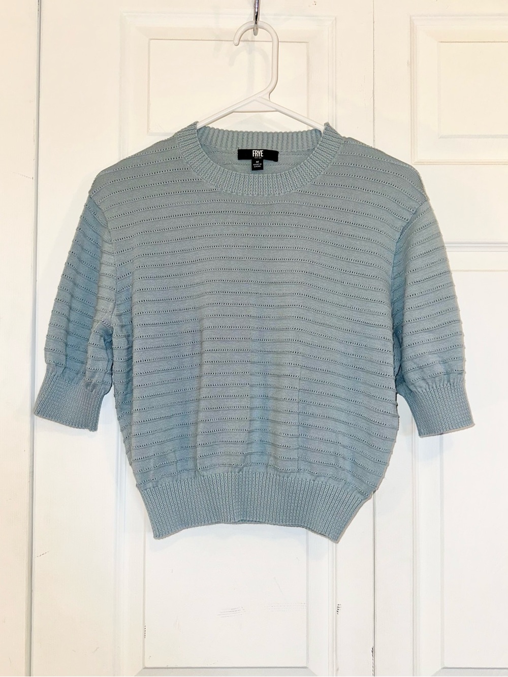 Frye Light Blue Knit Short Sleeve Sweater